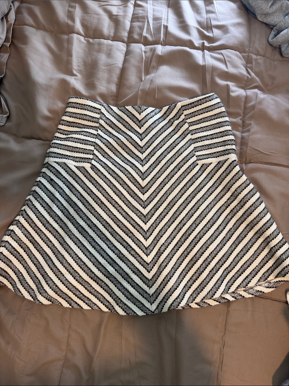 LOFT Black and White Striped Skater Skirt